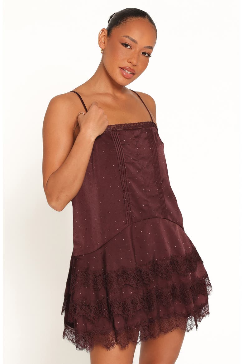 Brinley Polka Dot Satin Minidress, Alternate, color, BROWN POLKA DOT