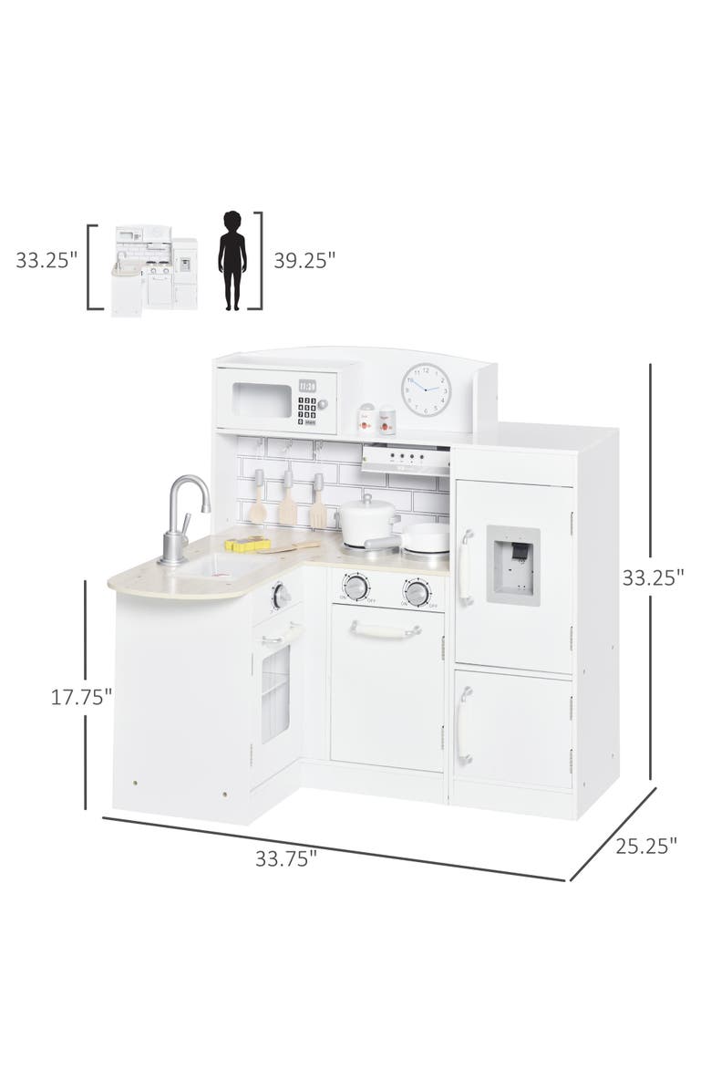 Qaba Kids Play Kitchen Set Pretend Wooden Cooking Toy Set, Alternate, color, White