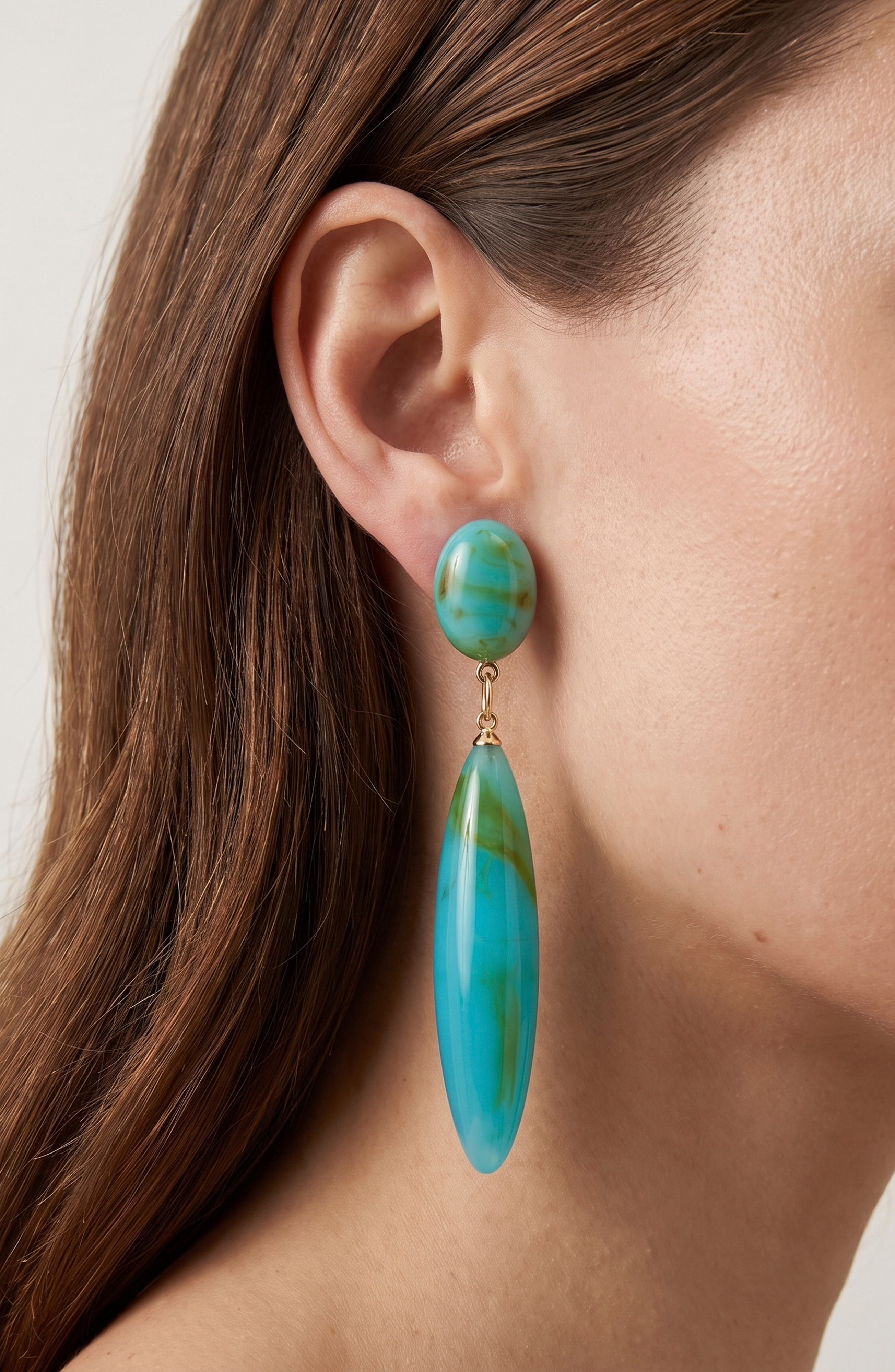 Elongated Cabochon Drop Earrings