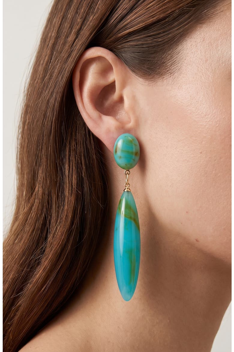 Elongated Cabochon Drop Earrings, Main, color, TURQUOISE/ GOLD