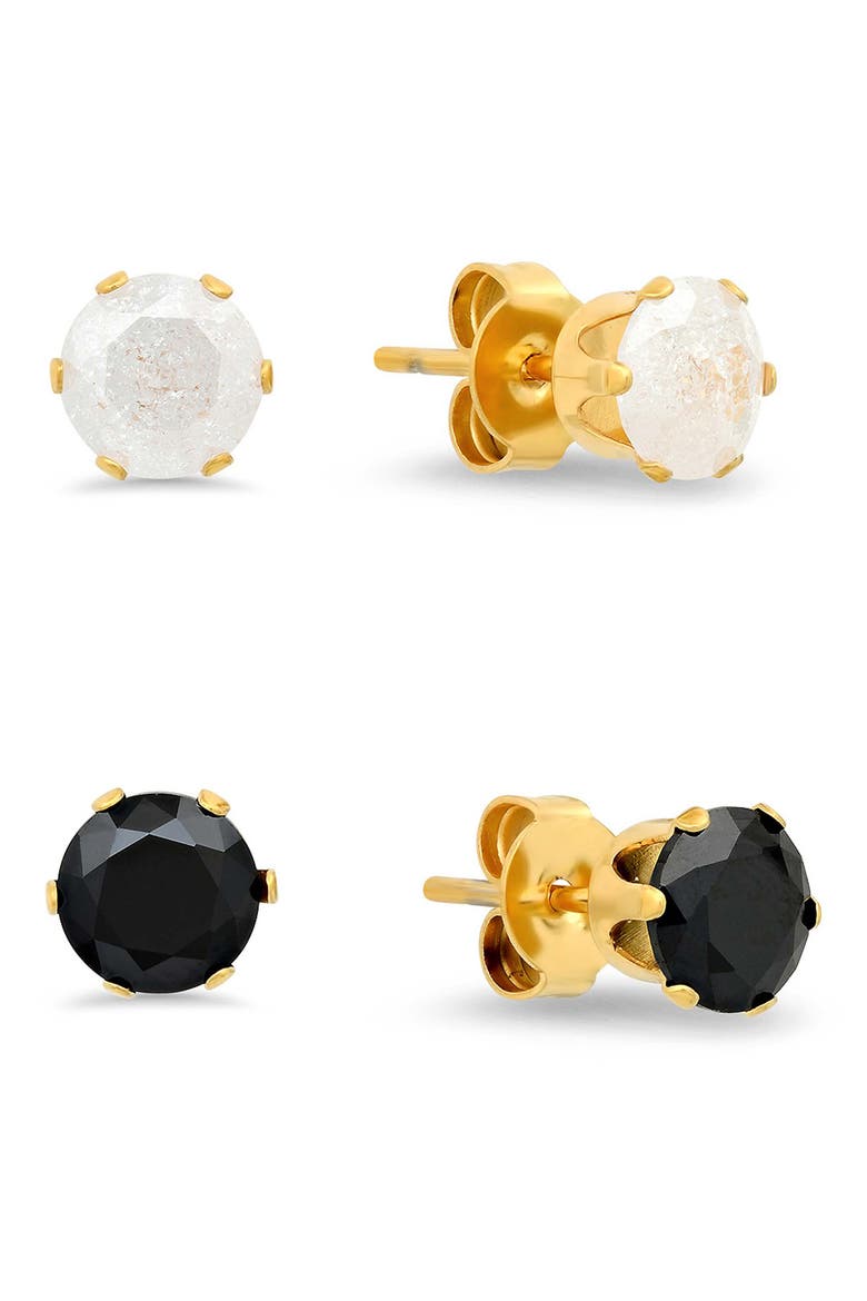 Set of 2 Cubic Zirconia Stud Earrings, Main, color, GOLD