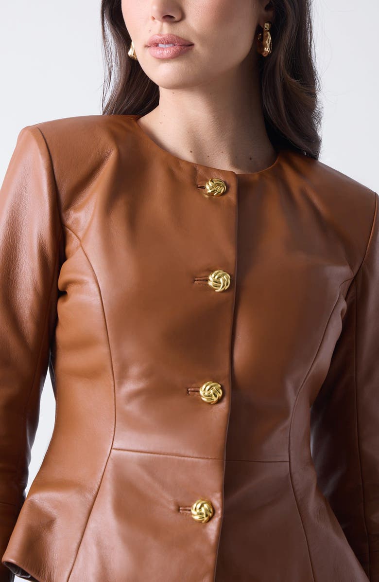 Marciano Cara Leather Jacket, Alternate, color, Brown