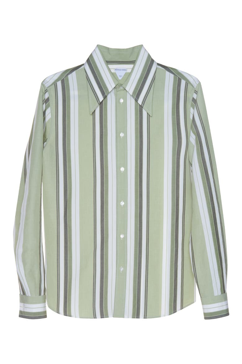 Stripe Cotton & Linen Button-Up Shirt, Alternate, color, PALE GREEN/ WHITE