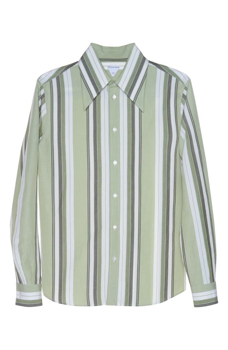 Bottega Veneta Stripe Cotton & Linen Button-Up Shirt, Alternate, color, Pale Green/ White