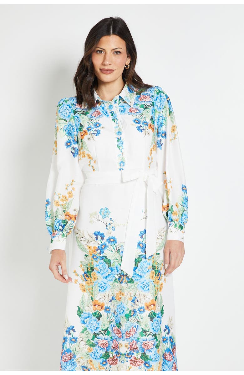 Wallis Floral Western Belted Midi Shirt Dress, Alternate, color, Ivory