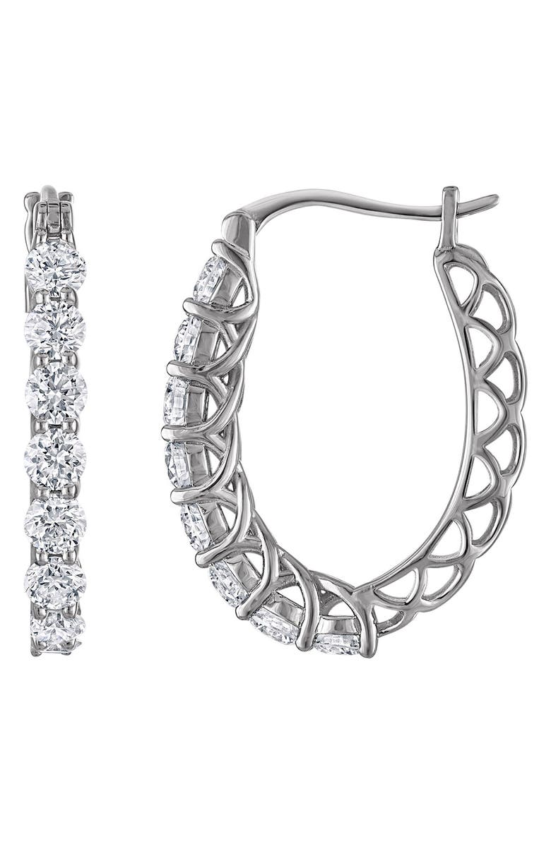 FZN Lab-Grown Diamond Sterling Silver Hoop Earrings, Main, color, White