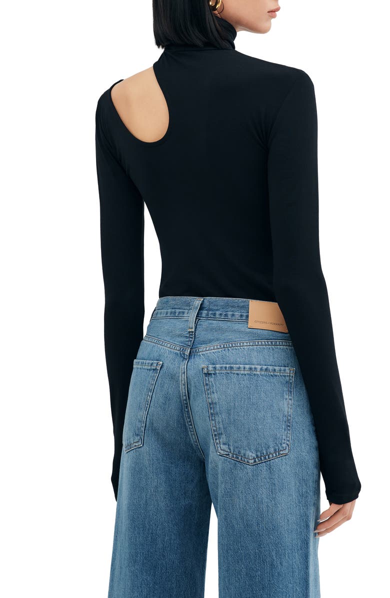 Two Lines by Marcella Sutter Cutout Long Sleeve Shirt, Alternate, color, Black