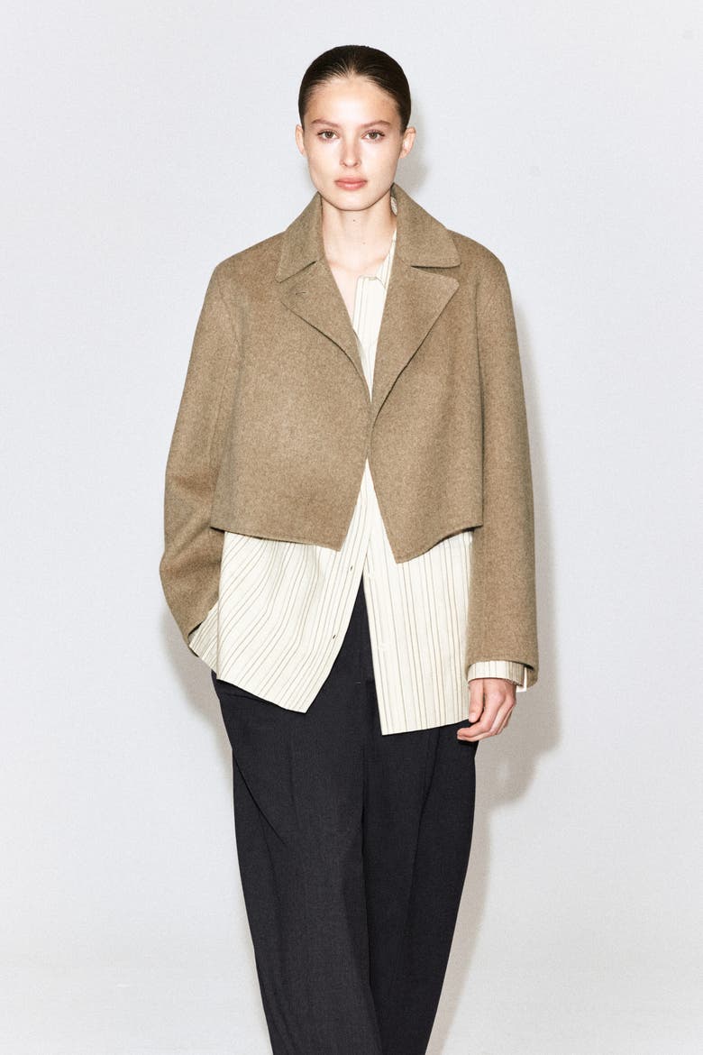 Oversized Cropped Double-Faced Wool Jacket, Alternate, color, BEIGE