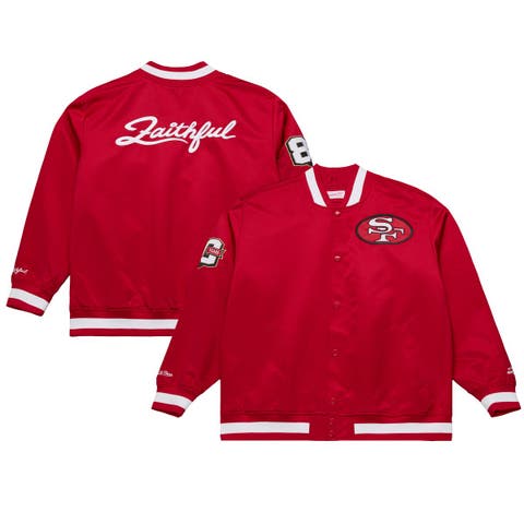 Men's Mitchell & Ness Scarlet San Francisco 49ers 80th Anniversary Heavyweight Satin Full-Snap Jacket