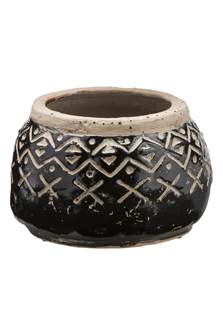 Valley Carved Handpainted Terracotta Planter for Plants, Main, color, Black