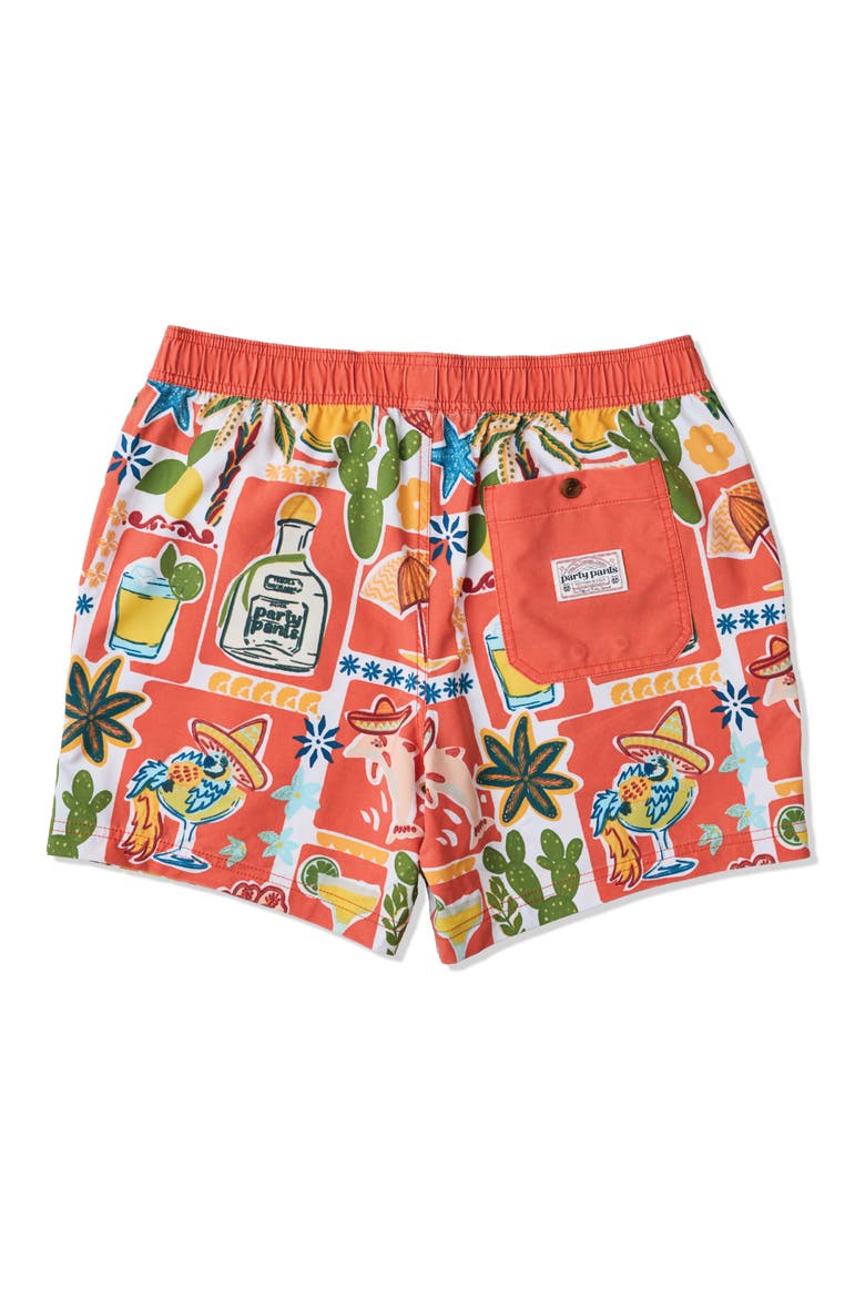 Drinko de Mayo Party Starter 5-Inch Swim Trunks, Alternate, color, RED