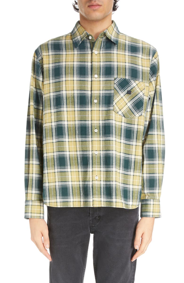 Acne Studios Face Logo Patch Check Button-Up Shirt, Main, color, 