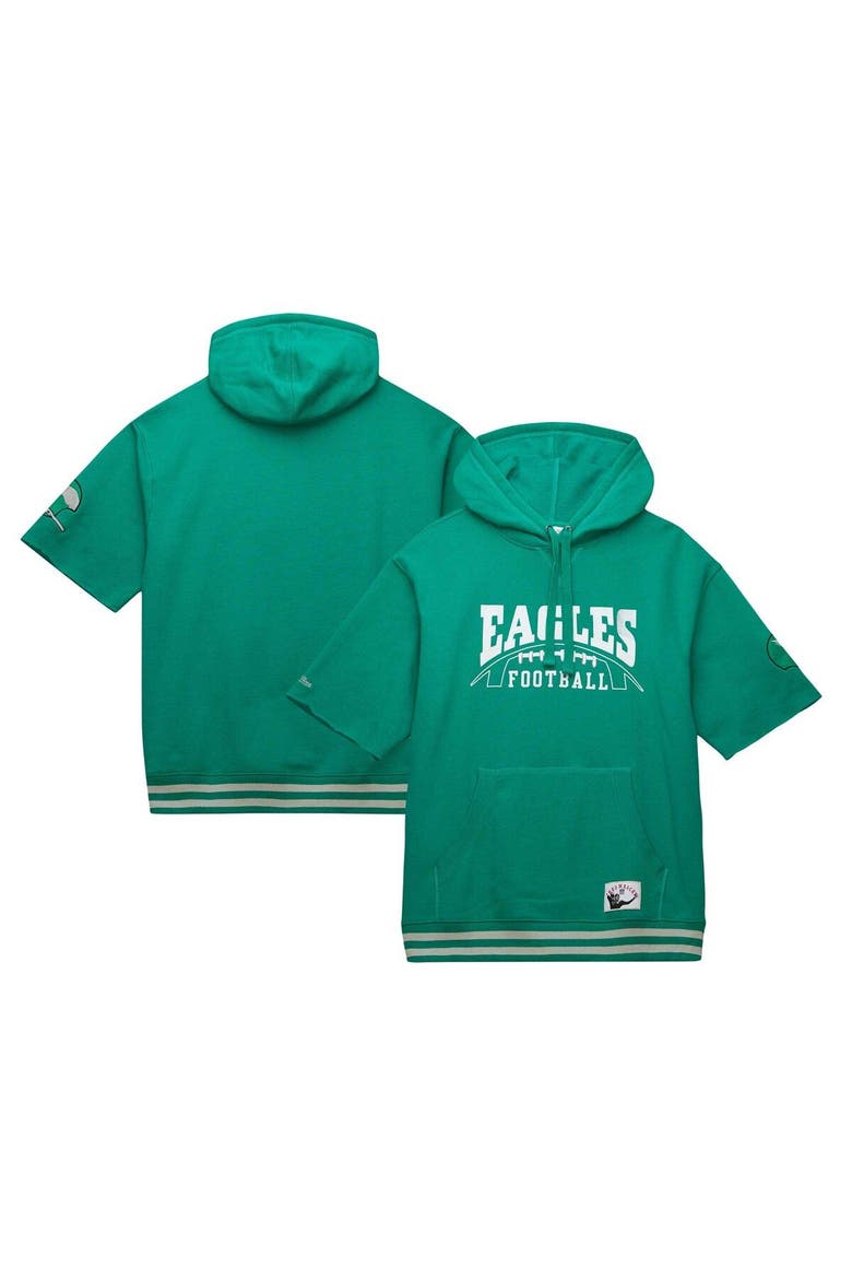 Men's Mitchell & Ness Kelly Green Philadelphia Eagles Pre-Game Short Sleeve Pullover Hoodie, Main, color, Kelly Green