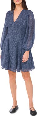 1.STATE Floral V-Neck Long Sleeve Button Front Dress
