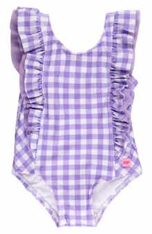 Kids' Wisteria Purple Gingham One-Piece Swimsuit