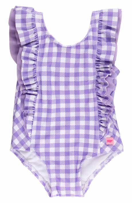 Kids' Wisteria Purple Gingham One-Piece Swimsuit