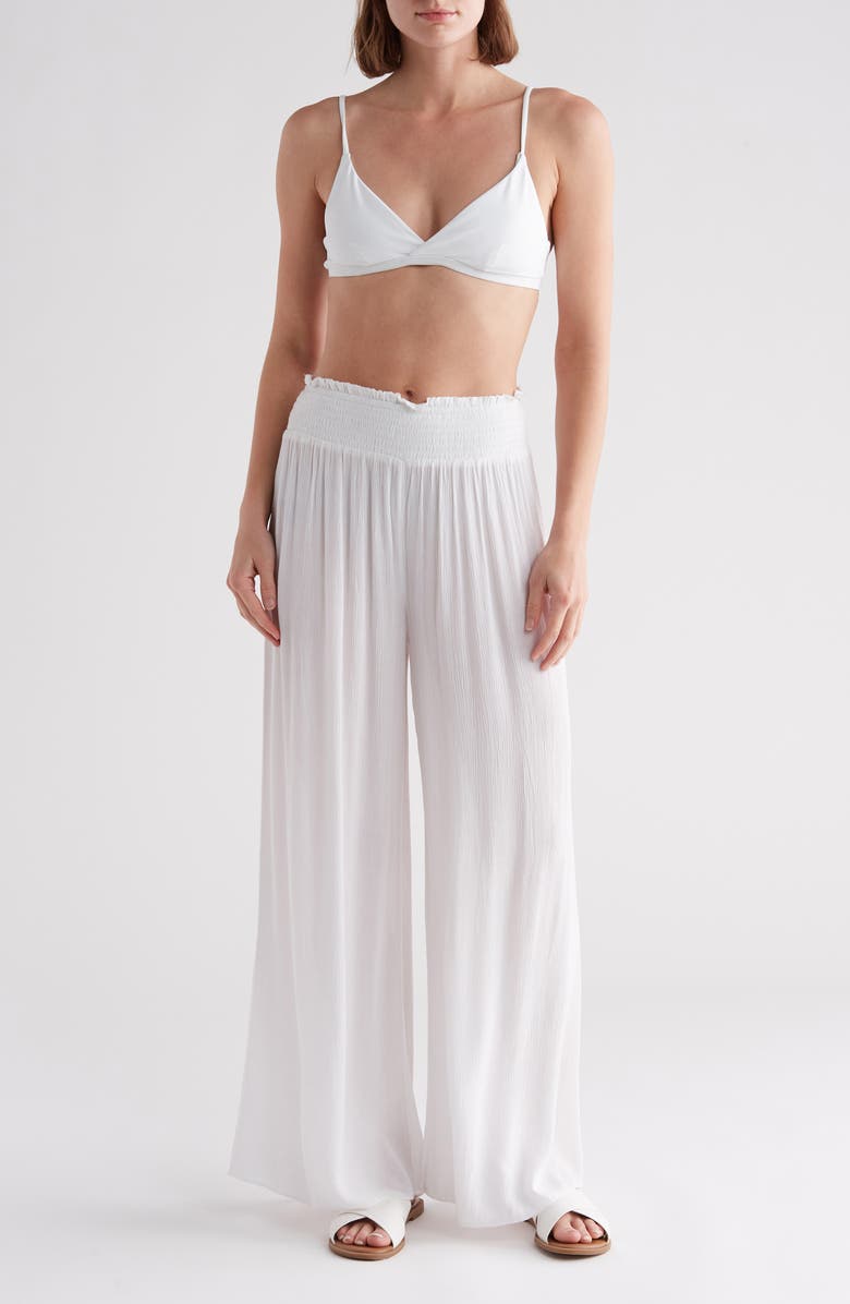 Elan Smocked Waist Wide Leg Cover-Up Pants, Main, color, 