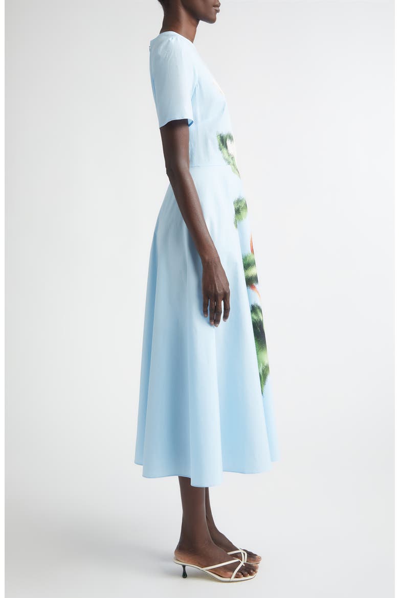 Chiné Cyclamen Floral Poplin Midi Dress, Alternate, color, WHITE/ LIGHT BLUE