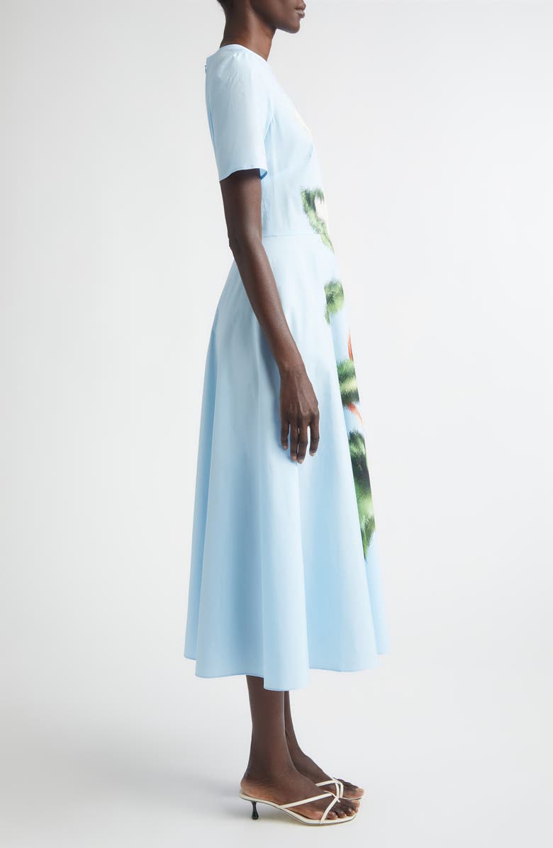 Oscar de la Renta Chiné Cyclamen Floral Poplin Midi Dress, Alternate, color, White/ Light Blue