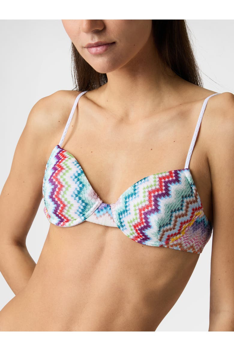 Balcony Bikini In Lamé Viscose With Zigzag Pixel-effect Pattern, Alternate, color, Multicoloured