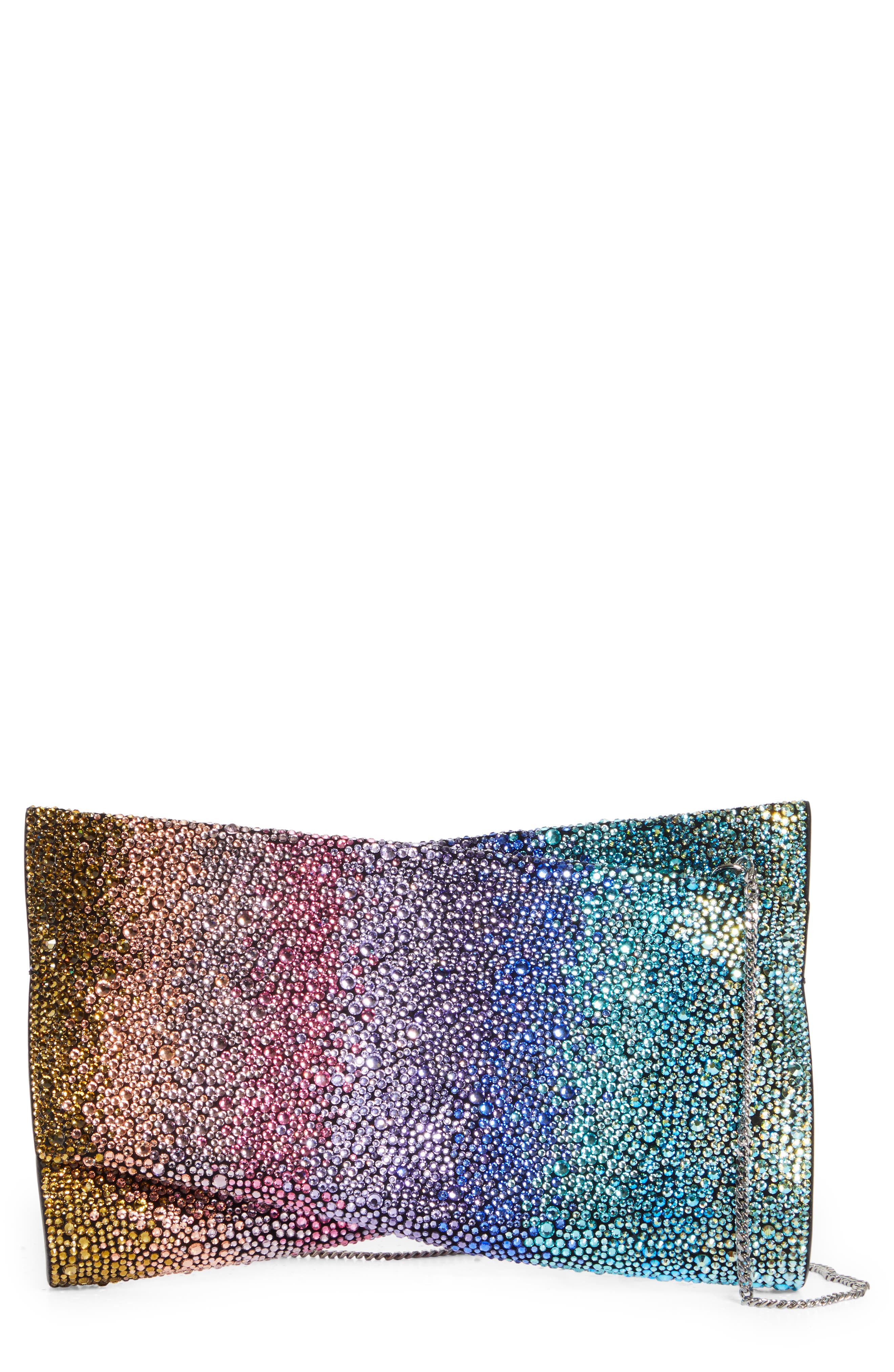Small Loubitwist Rainbow Crystal Leather Clutch, Main, color, BLUE MULTI