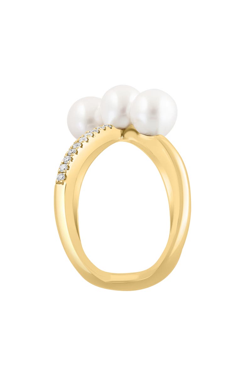 EFFY 14K Yellow Gold Diamond & Freshwater Pearl Crossover Ring - Size 7 - 0.19 ctw, Alternate, color, 