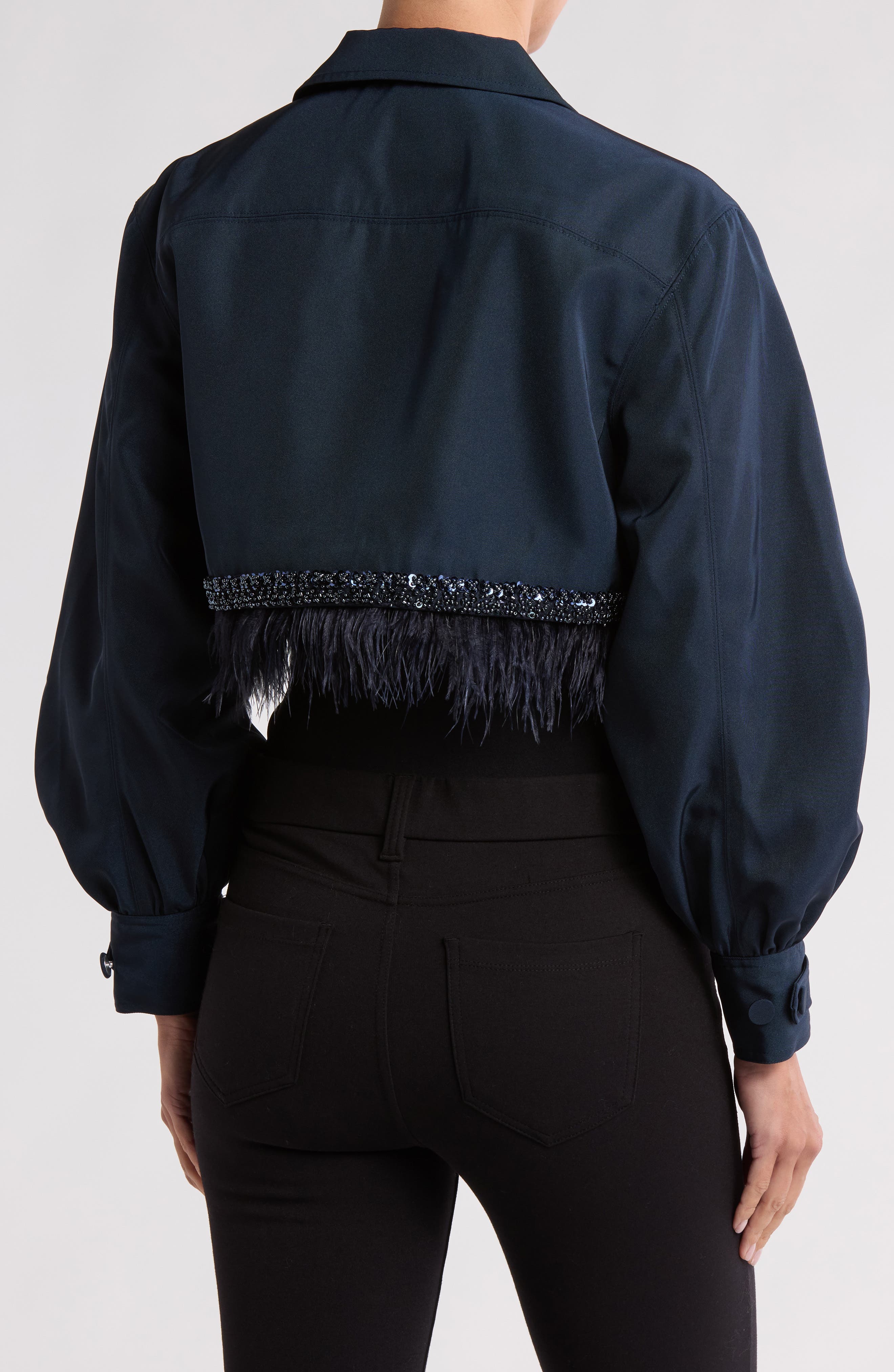 Suvi Beaded Feather Hem Crop Jacket - image 2