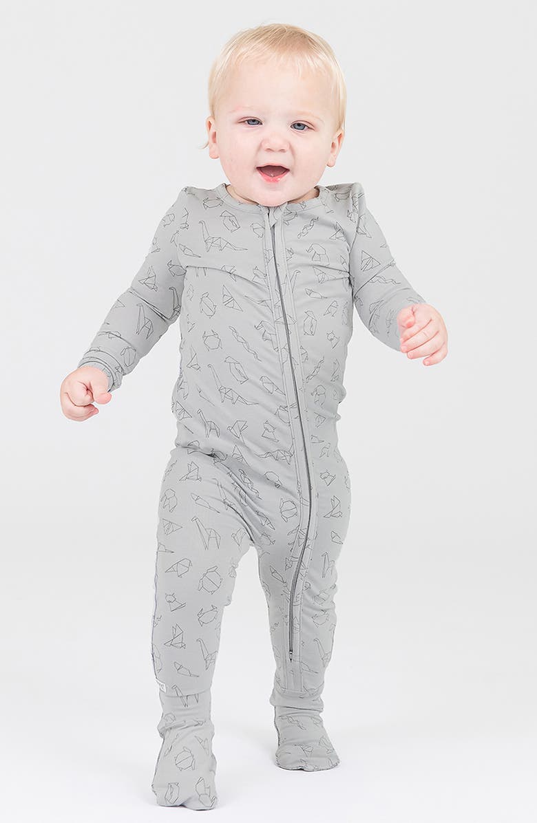 RuggedButts Origami Print Zip Footie, Alternate, color, Gray