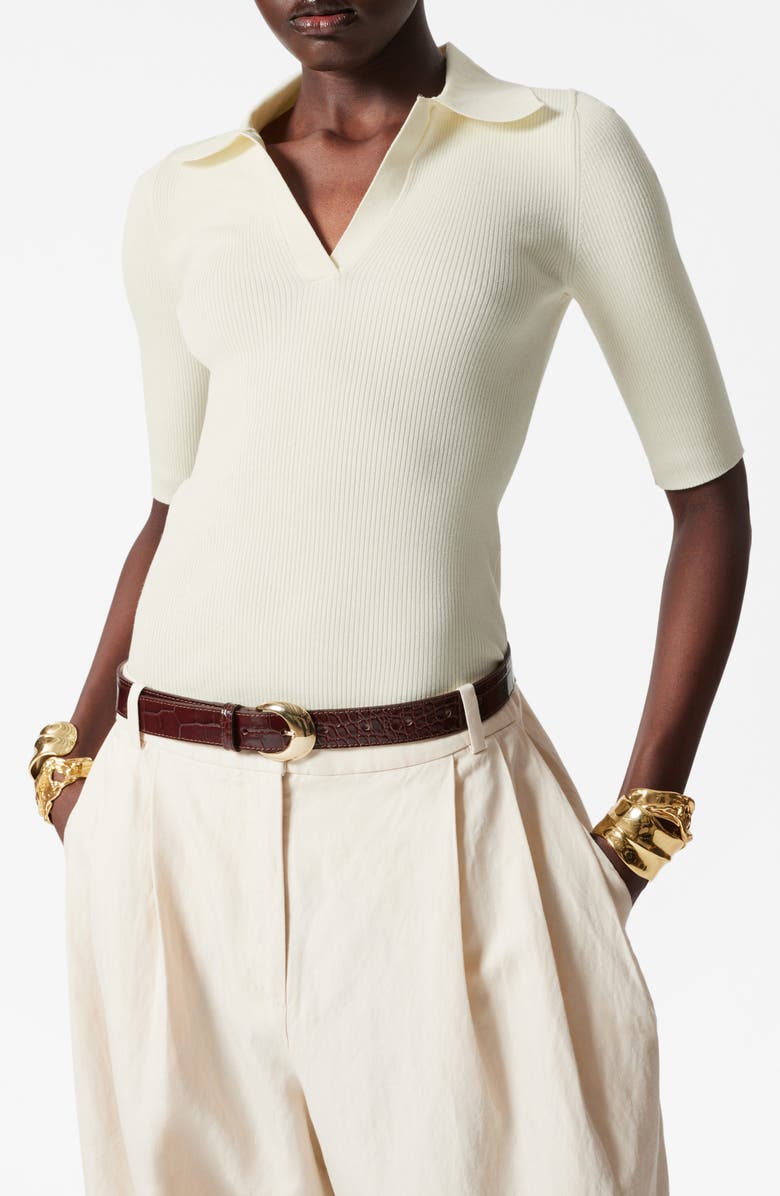 & Other Stories Rib Knit Polo Top, Main, color, White Dusty Light