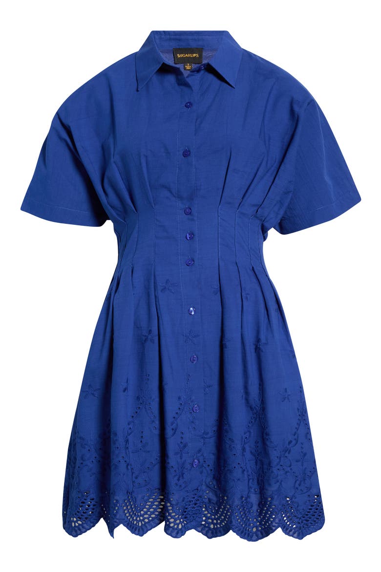Sammie Pleated Eyelet Cotton Minidress, Alternate, color, NAVY