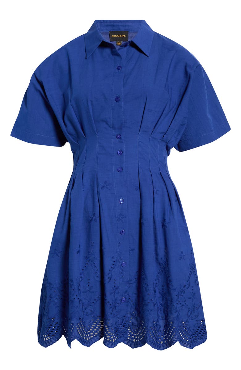 SUGARLIPS Sammie Pleated Eyelet Cotton Minidress, Main, color, Navy