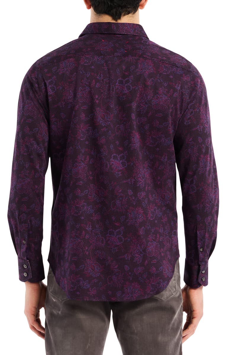 Robert Graham Hoyt Floral Cotton Knit Button-Up Shirt, Alternate, color, Berry