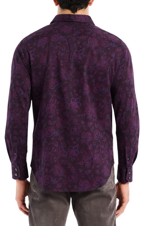 Robert Graham Hoyt Floral Cotton Knit Button-up Shirt In Purple