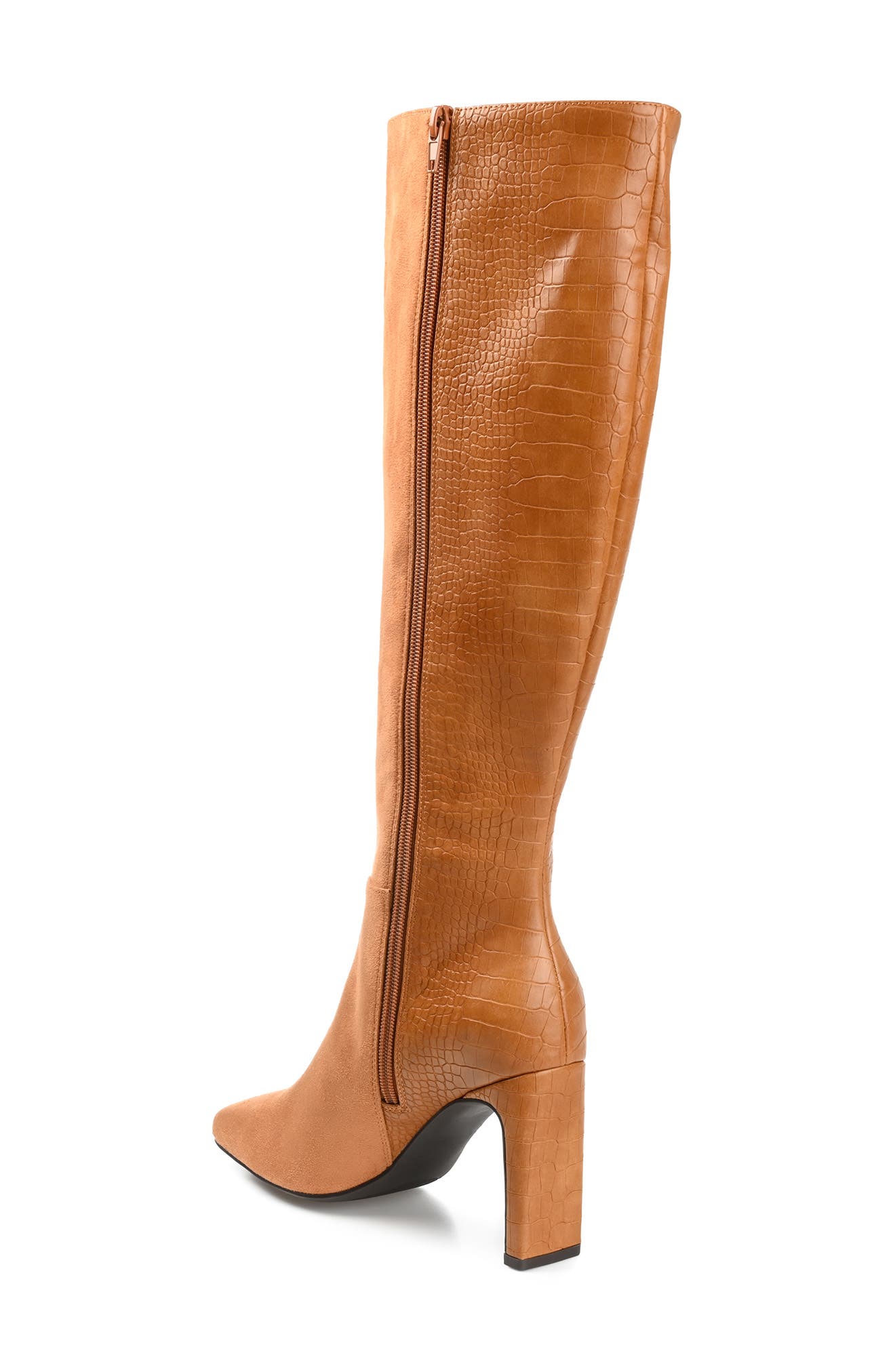 Journee Collection Elisabeth Croc Embossed Tall Boot, Alternate, color, Tan
