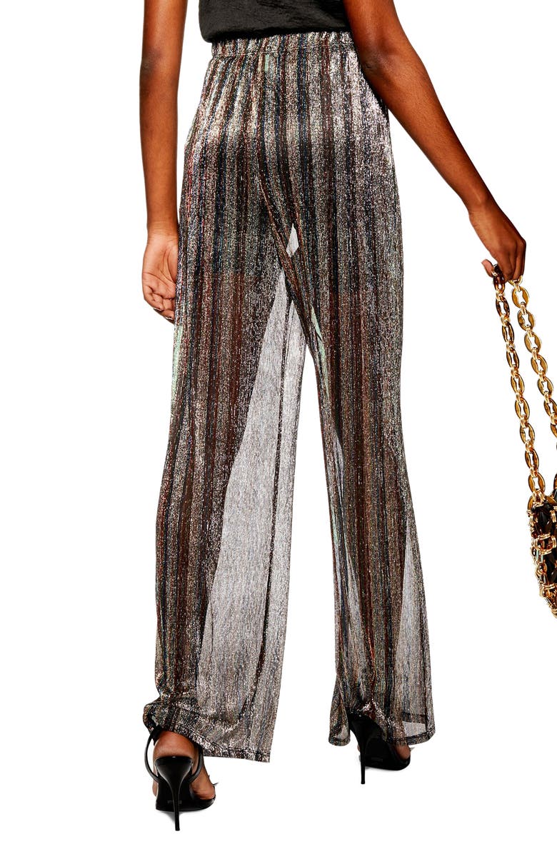 Topshop Wide Leg Sheer Glitter Pants, Alternate, color,