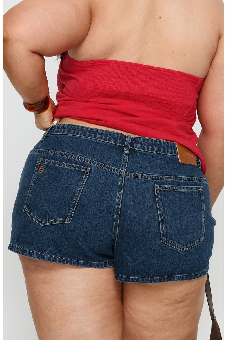 Dreamful Low Rise Mini Denim Shorts, Alternate, color, DARK BLUE WASH