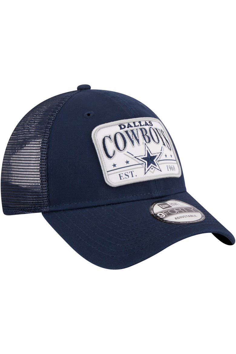 Men's New Era Navy Dallas Cowboys Plate 9FORTY Trucker Adjustable Hat, Alternate, color, Navy