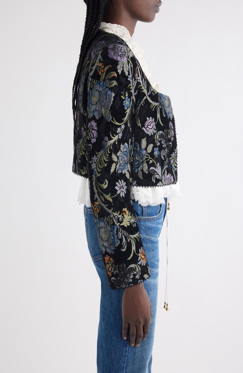 Chloé Floral Tapestry Jacquard Crop Jacket, Alternate, color, Multicolor Black