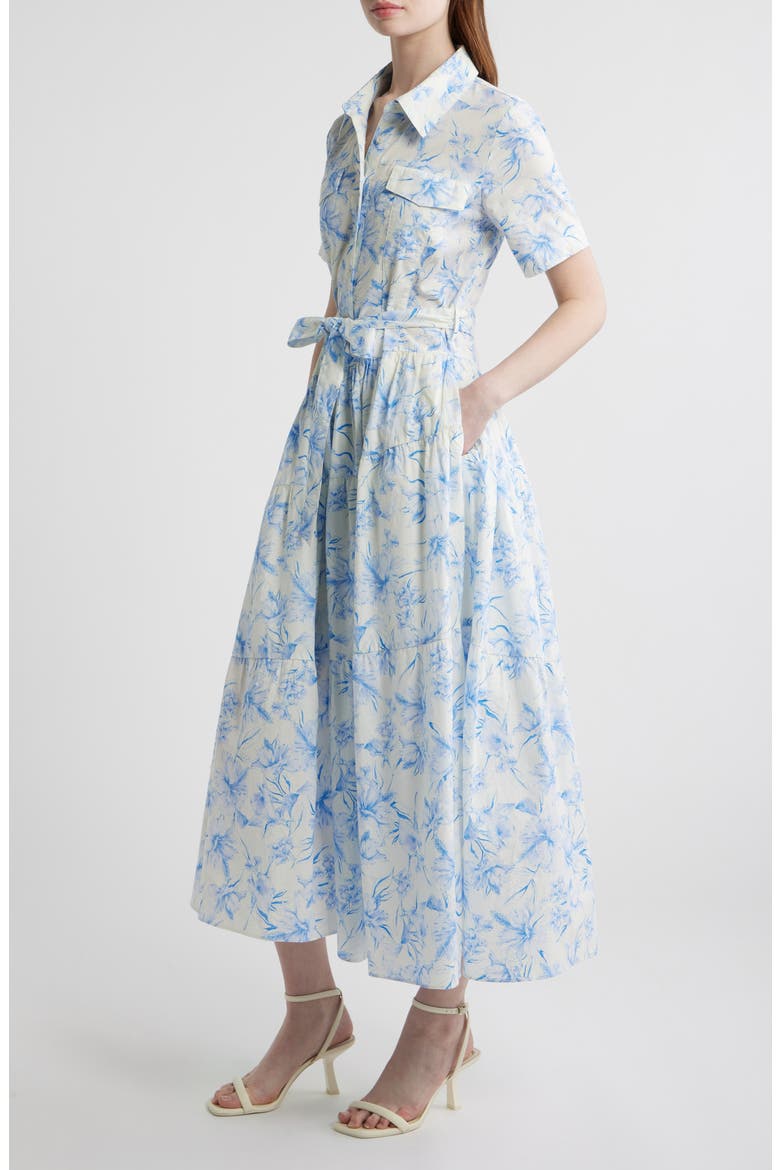 Printed Tie Belt Cotton Poplin Maxi Shirtdress, Alternate, color, BLUE MULTI