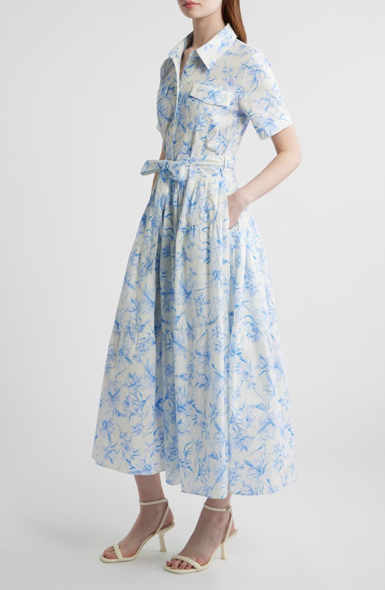 ZOE AND CLAIRE Printed Tie Belt Cotton Poplin Maxi Shirtdress, Alternate, color, Blue Multi