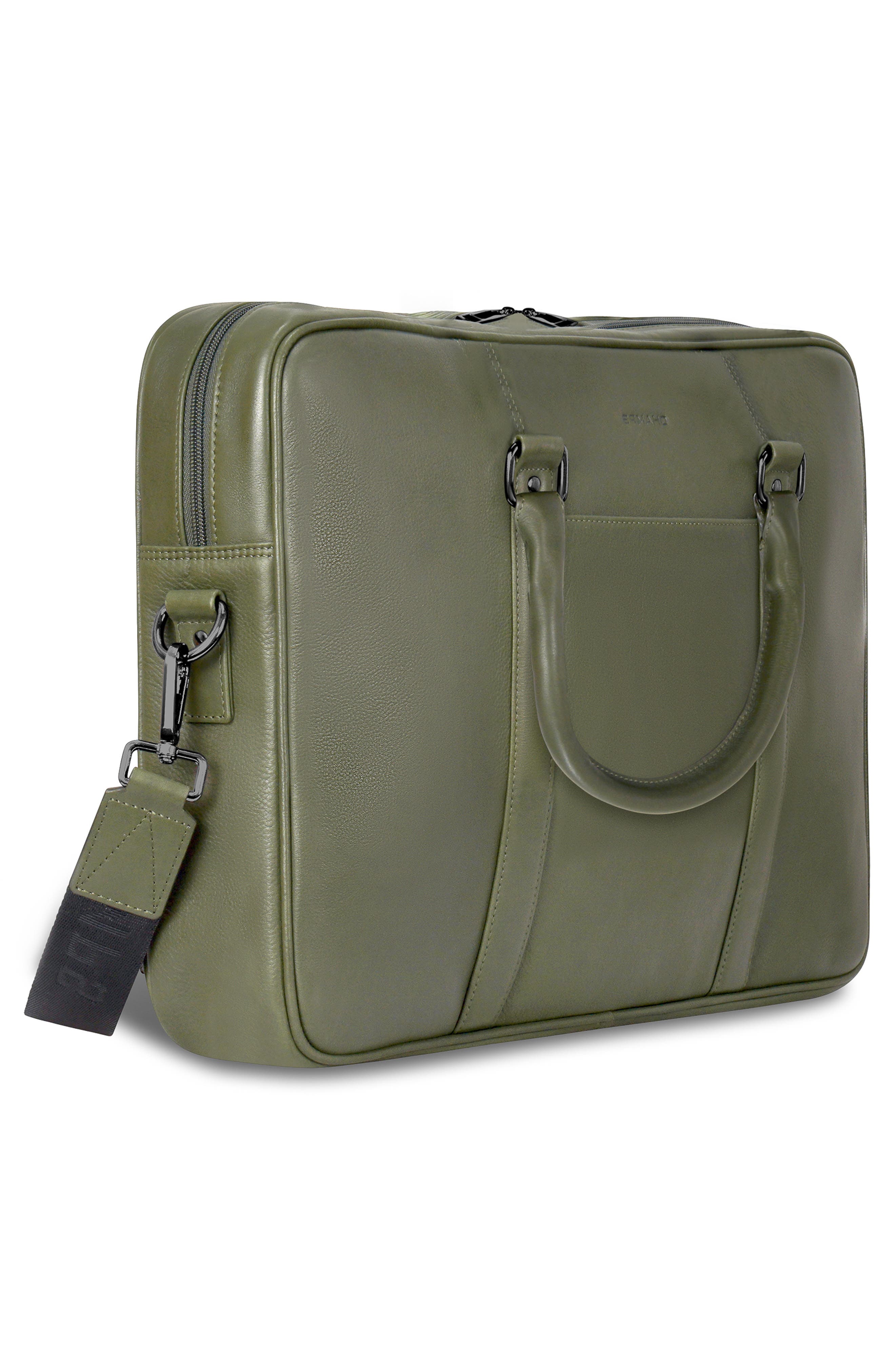 CHAMPS Compact Leather Slim Briefcase, Alternate, color, Khaki