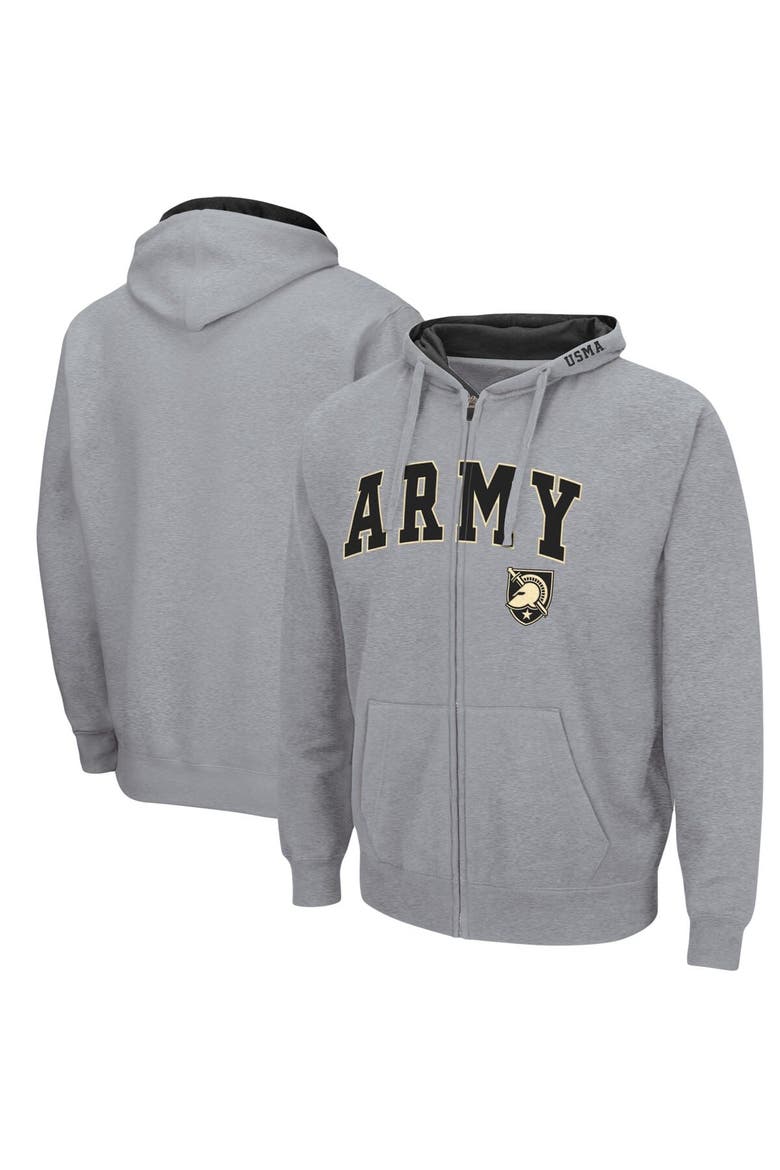 Men's Colosseum Heathered Gray Army Black Knights Arch & Logo 3.0 Full-Zip Hoodie, Main, color, Heather Gray