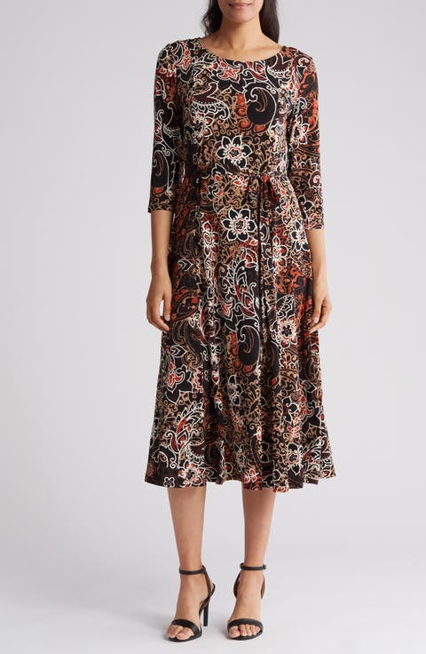 Sylvia Printed Tie Waist Midi Dress