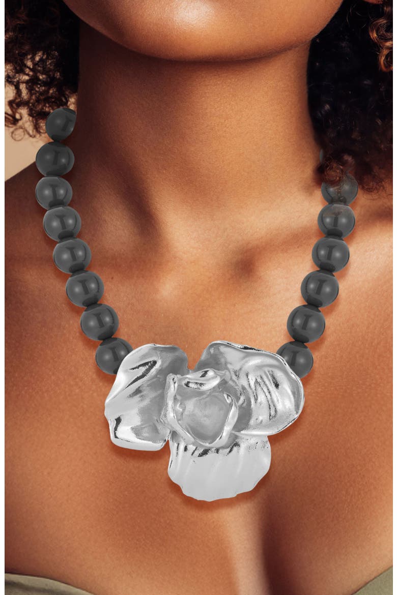 Orchid Pendant Necklace, Alternate, color, SILVER
