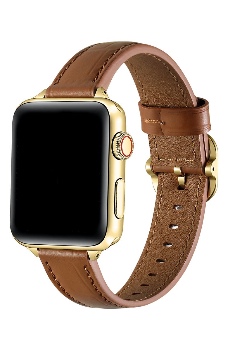 Posh Tech Carmen Skinny Croc Embossed Leather Apple Watch<sup>®</sup> Watchband, Alternate, color, Rustic Caramel