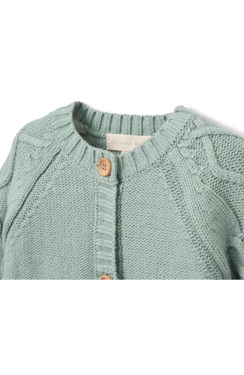 Elegant Baby Diamond Cable Stitch Cotton Blend Cardigan & Hat Set In Sage Green