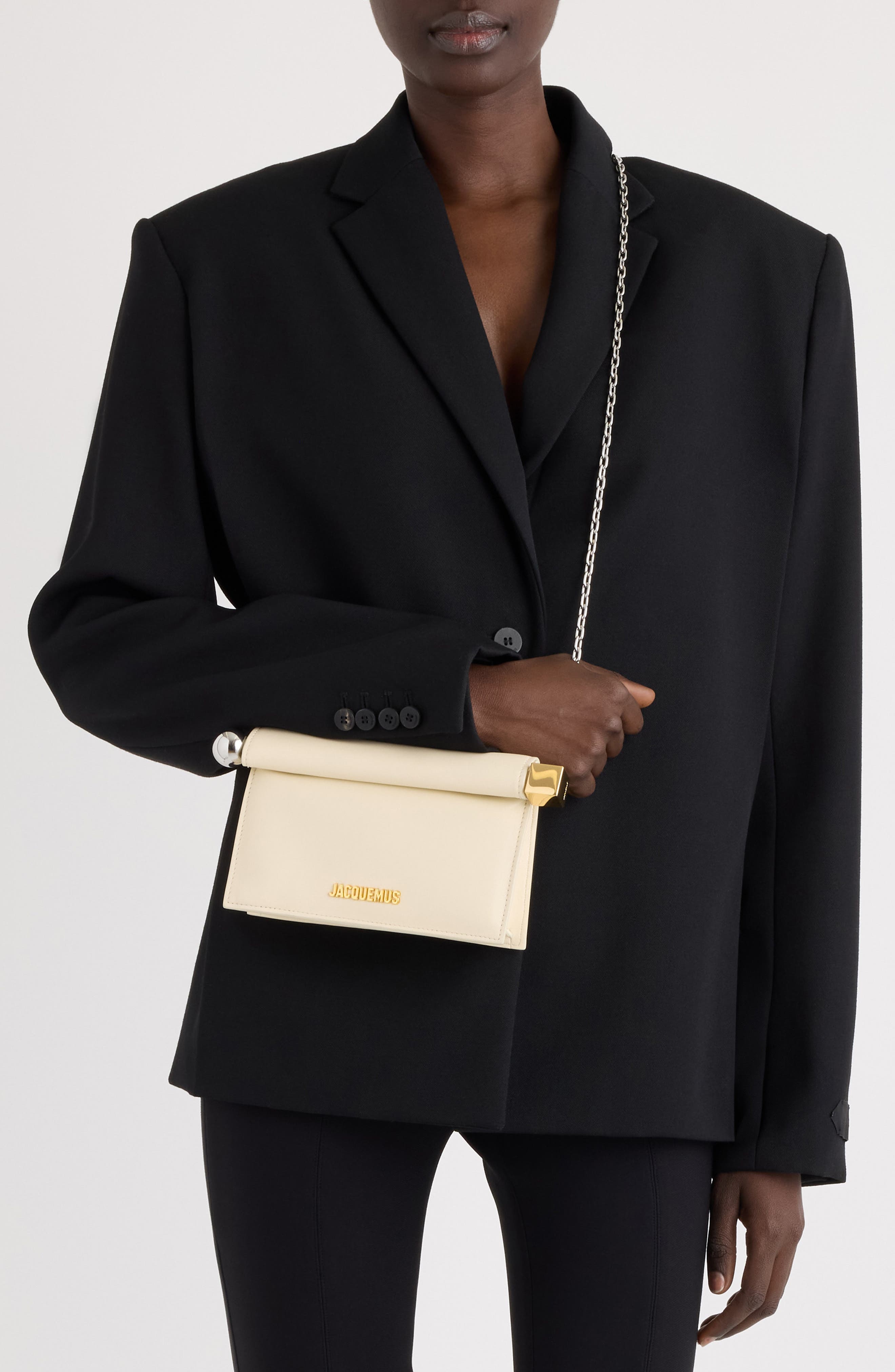 La Petite Pochette Rond Carré Leather Clutch, Alternate, color, LIGHT IVORY