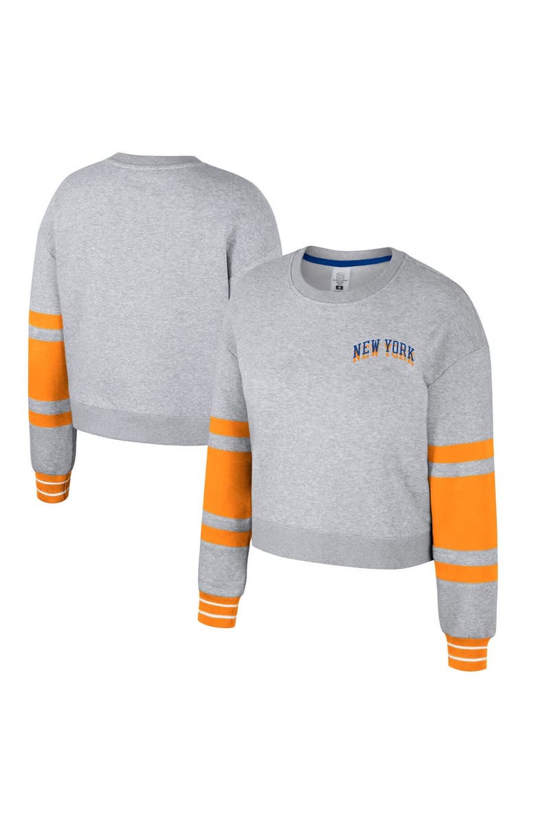 Stadium Essentials Women's Stadium Essentials Heather Gray New York Knicks 2024/25 City Edition Scrimmage Cropped Pullover Sweatshirt, Main, color,