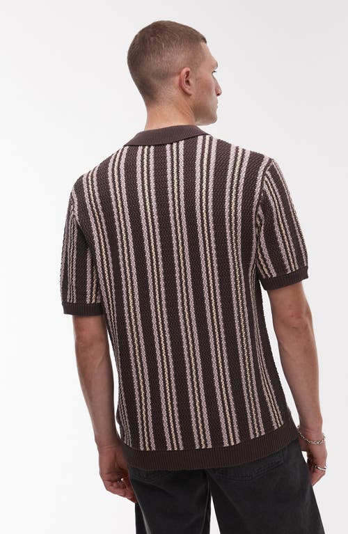 Topman Textured Stripe Short Sleeve Cotton Cardigan In Multi