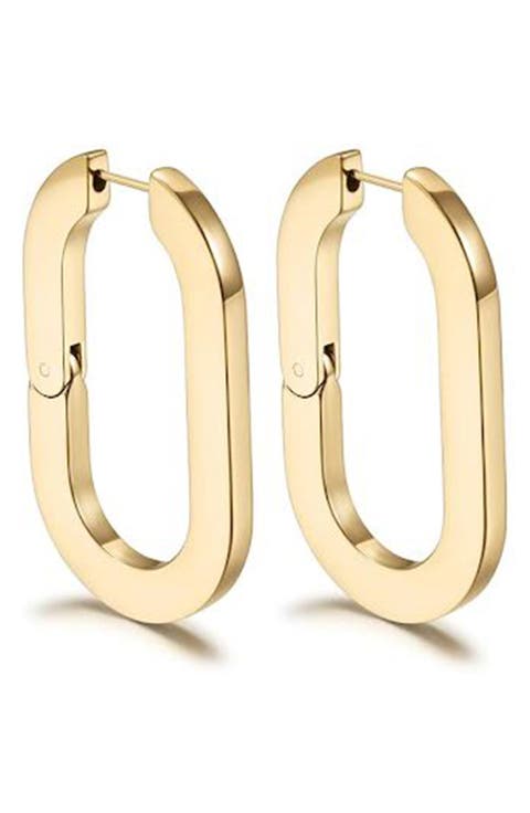 Flat Oval Hinge Hoop Earrings